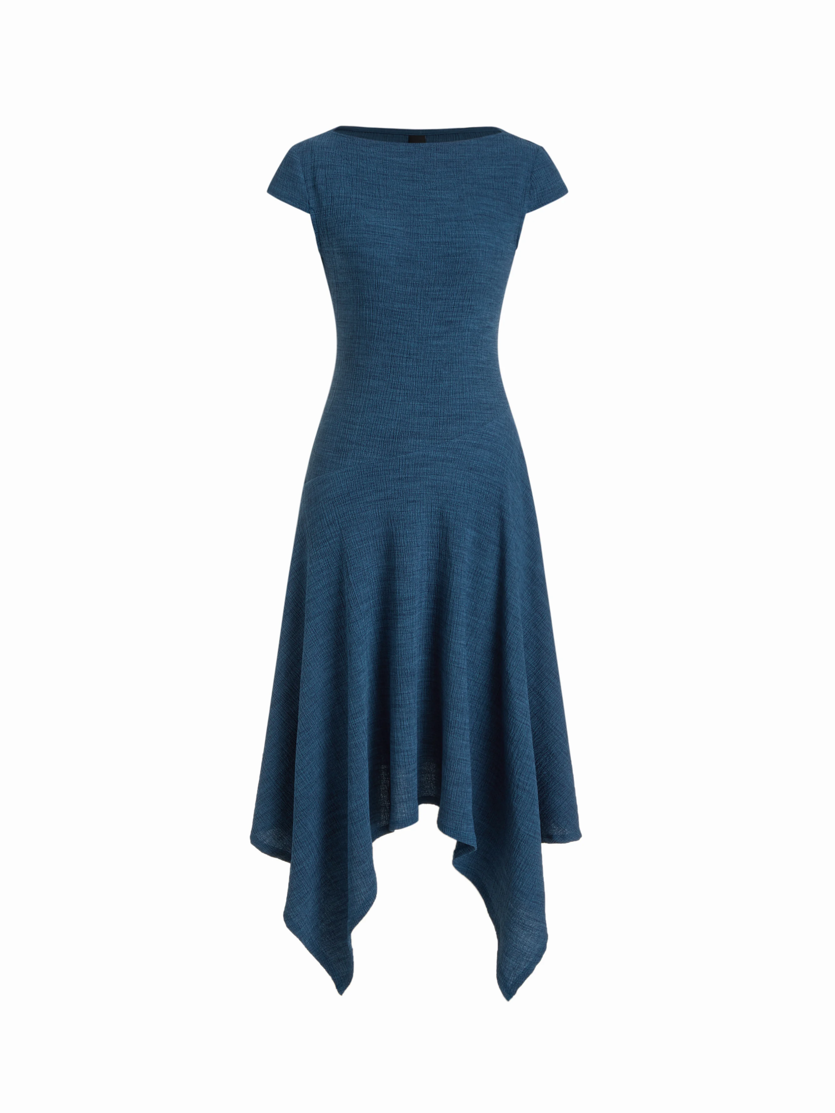 Textured Boat Neck Asymmetrical Hem A-line Midi Dress