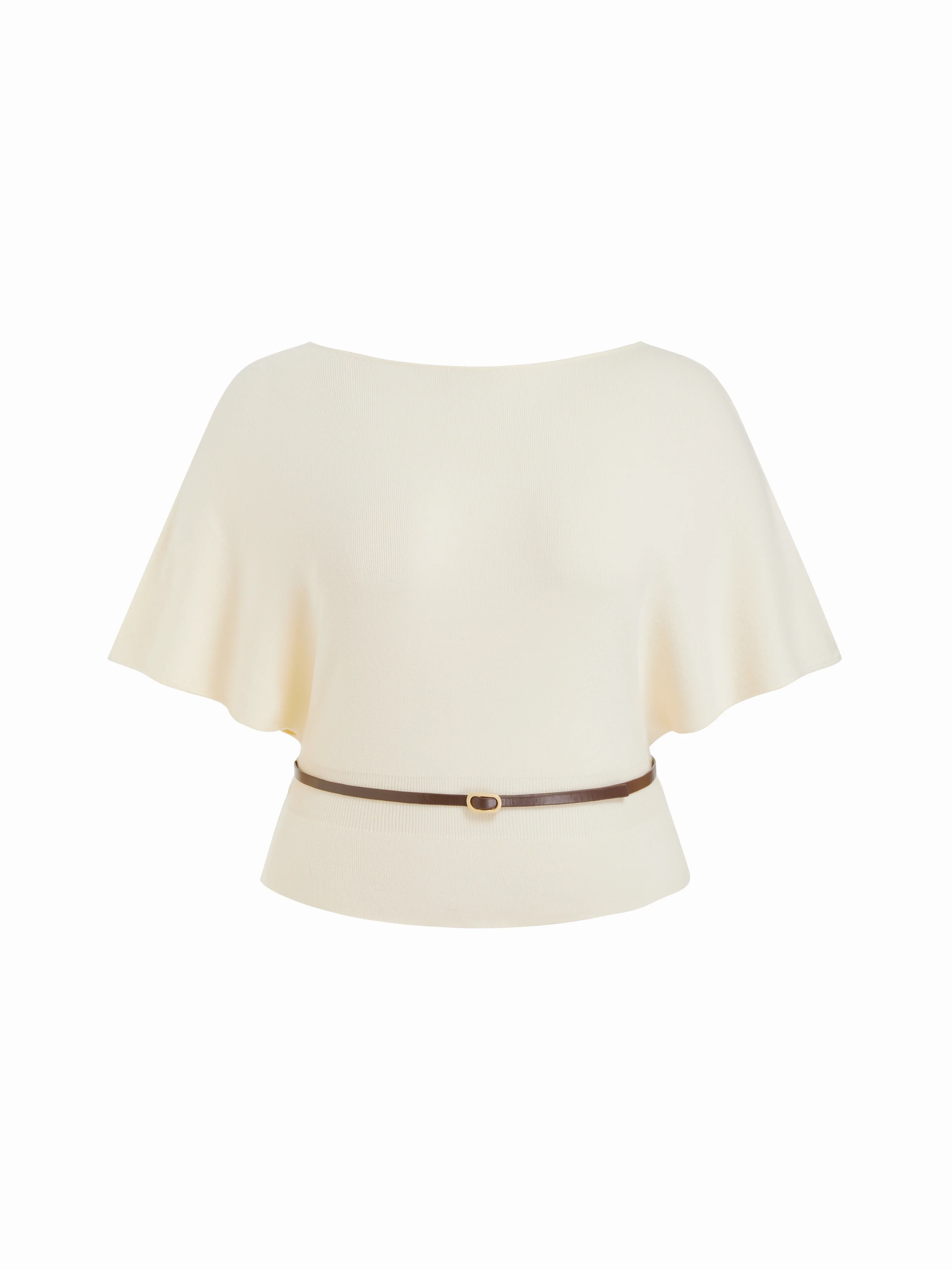 Knit Boat Neck Batwing Sleeve Top With Belt Curve & Plus