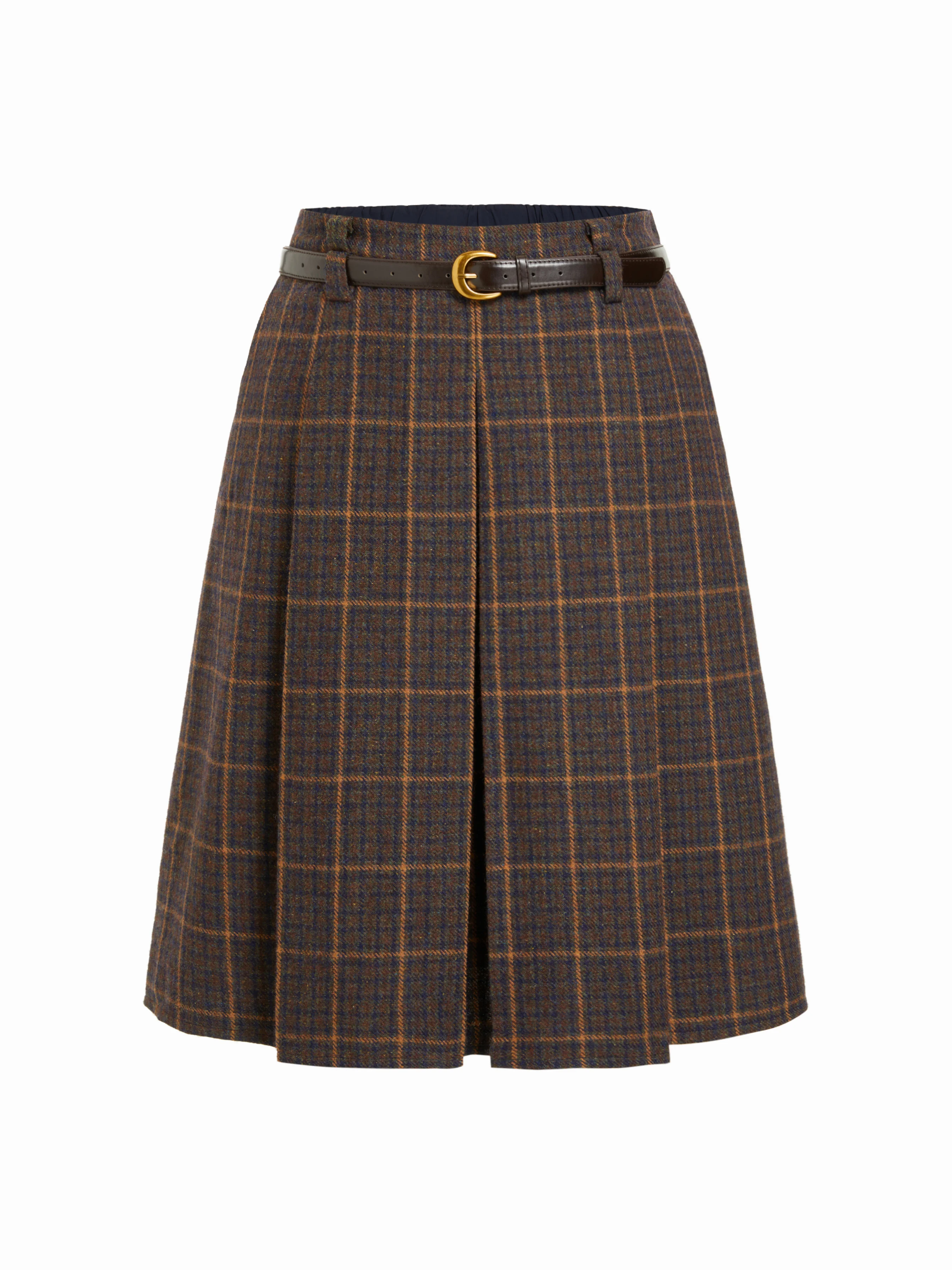 Wool-blend Low Rise Plaid Flared Midi Skirt Curve & Plus