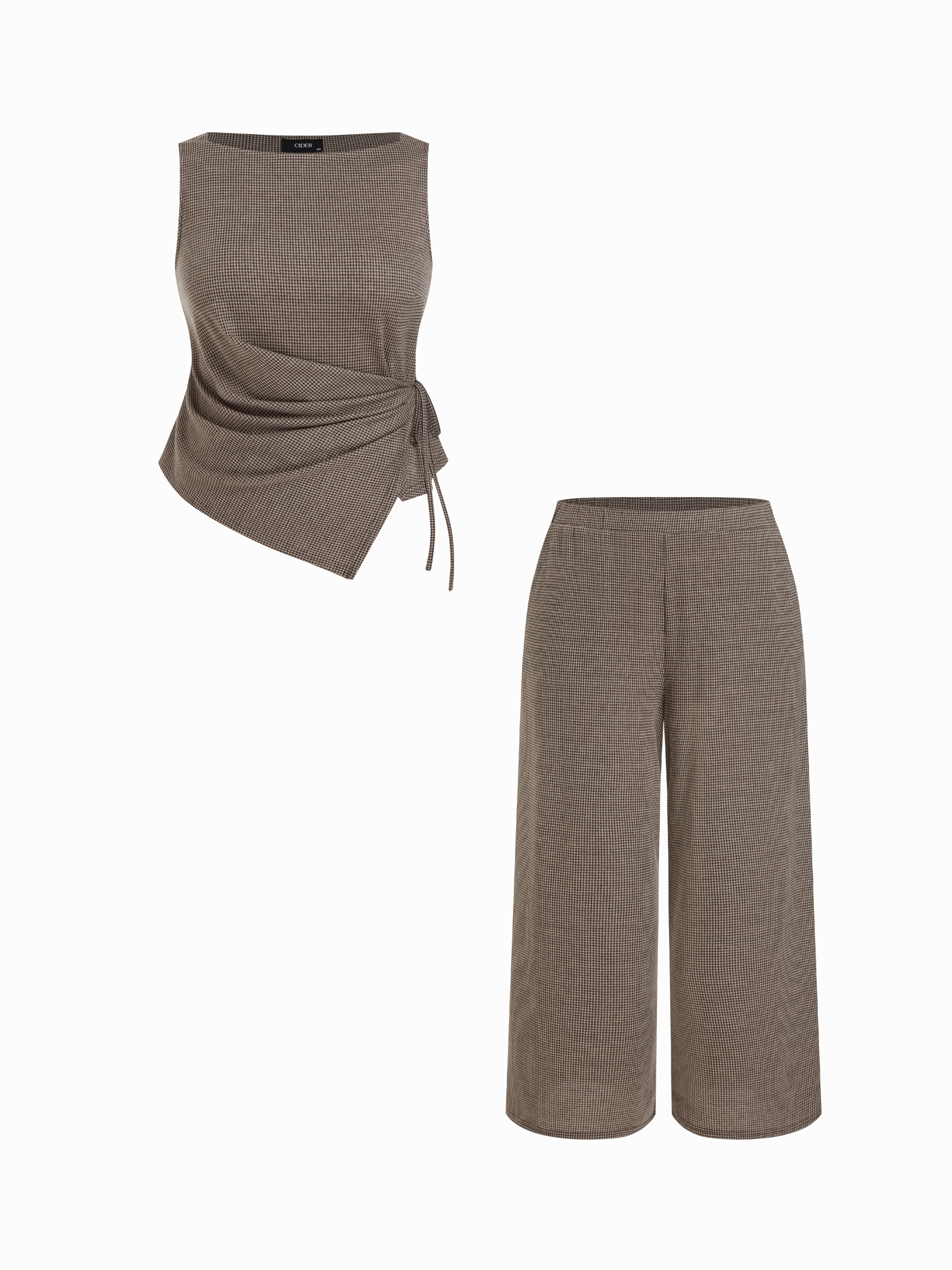 Jacquard Boat Neck Checks Houndstooth Wrap Pants Sets Curve & Plus