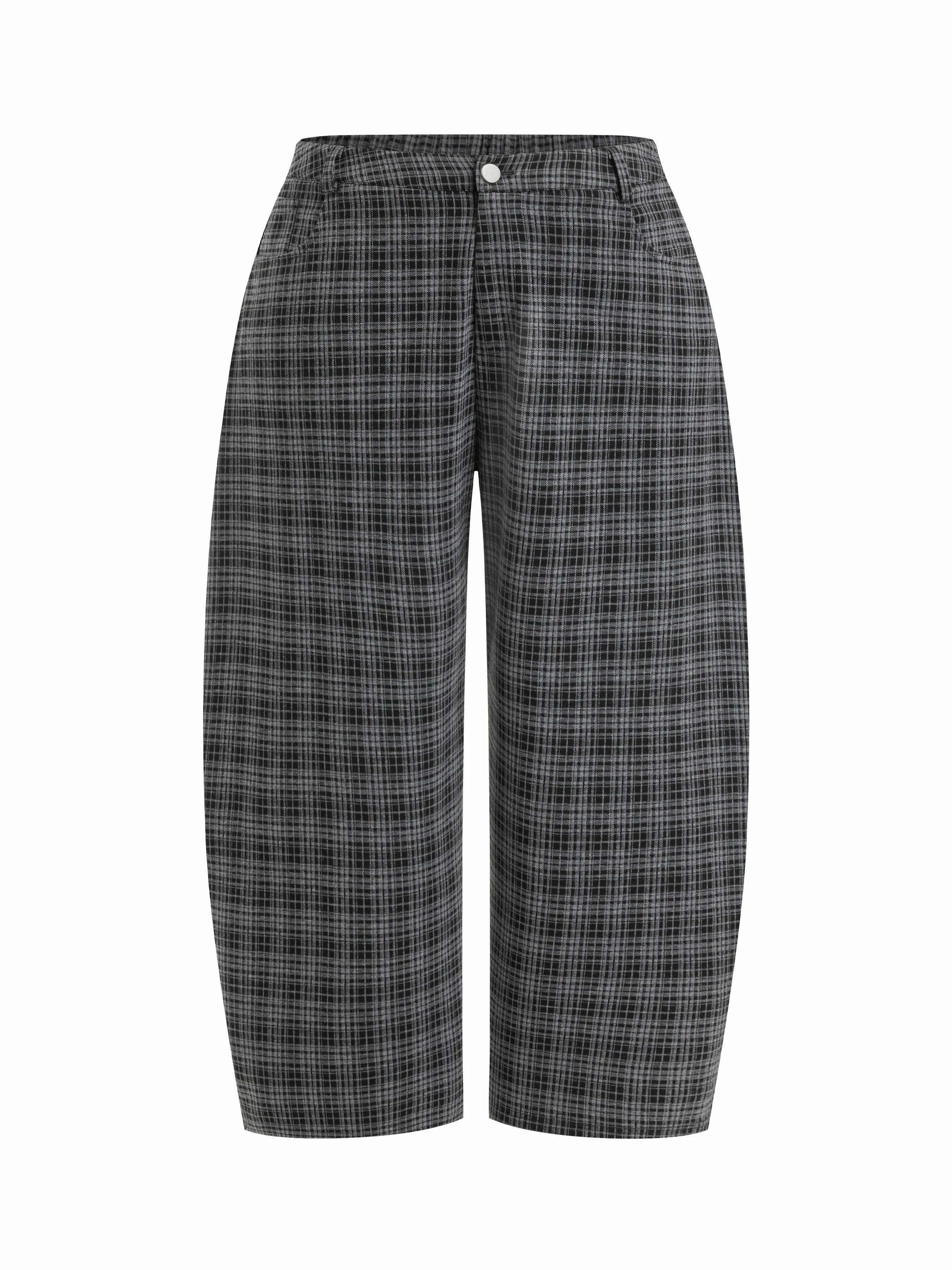 Mid Rise Plaid Oversized Barrel-leg Trousers Curve & Plus