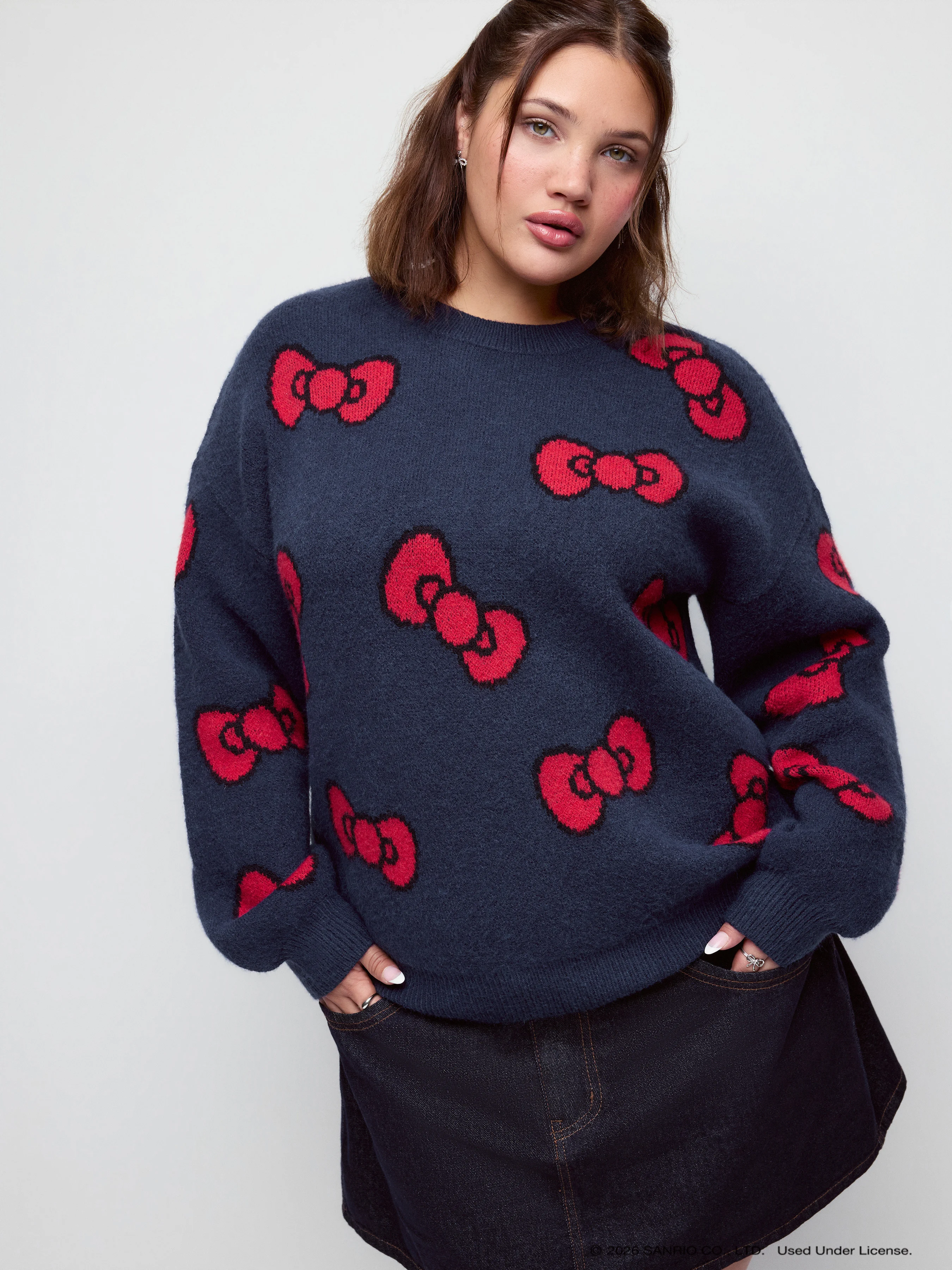 Knit Fabric Round Neckline IP Graphic Knitted Long Sleeve Tops Curve & Plus