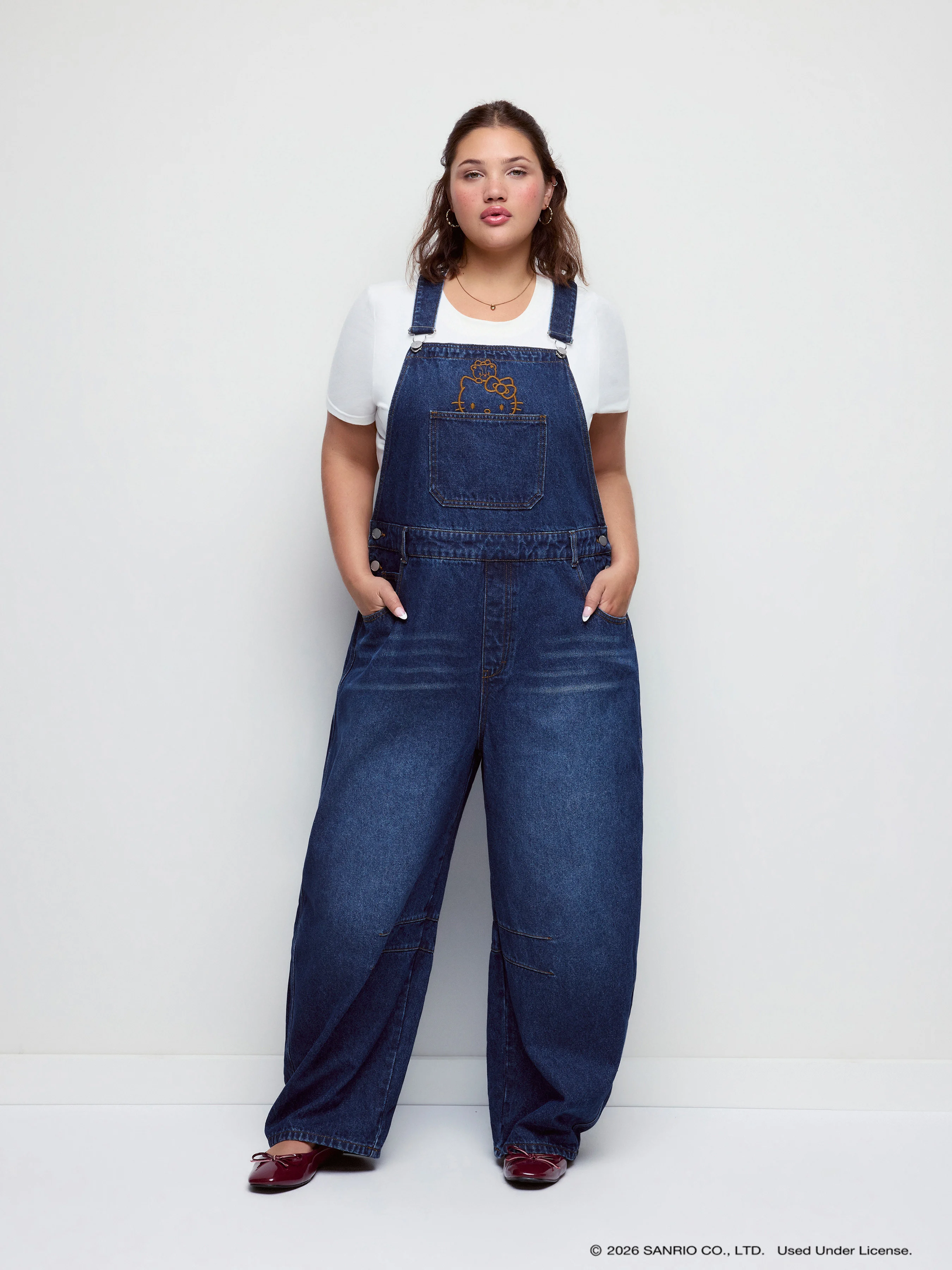 Work To Do Barrel Leg Denim Overalls Curve & Plus
