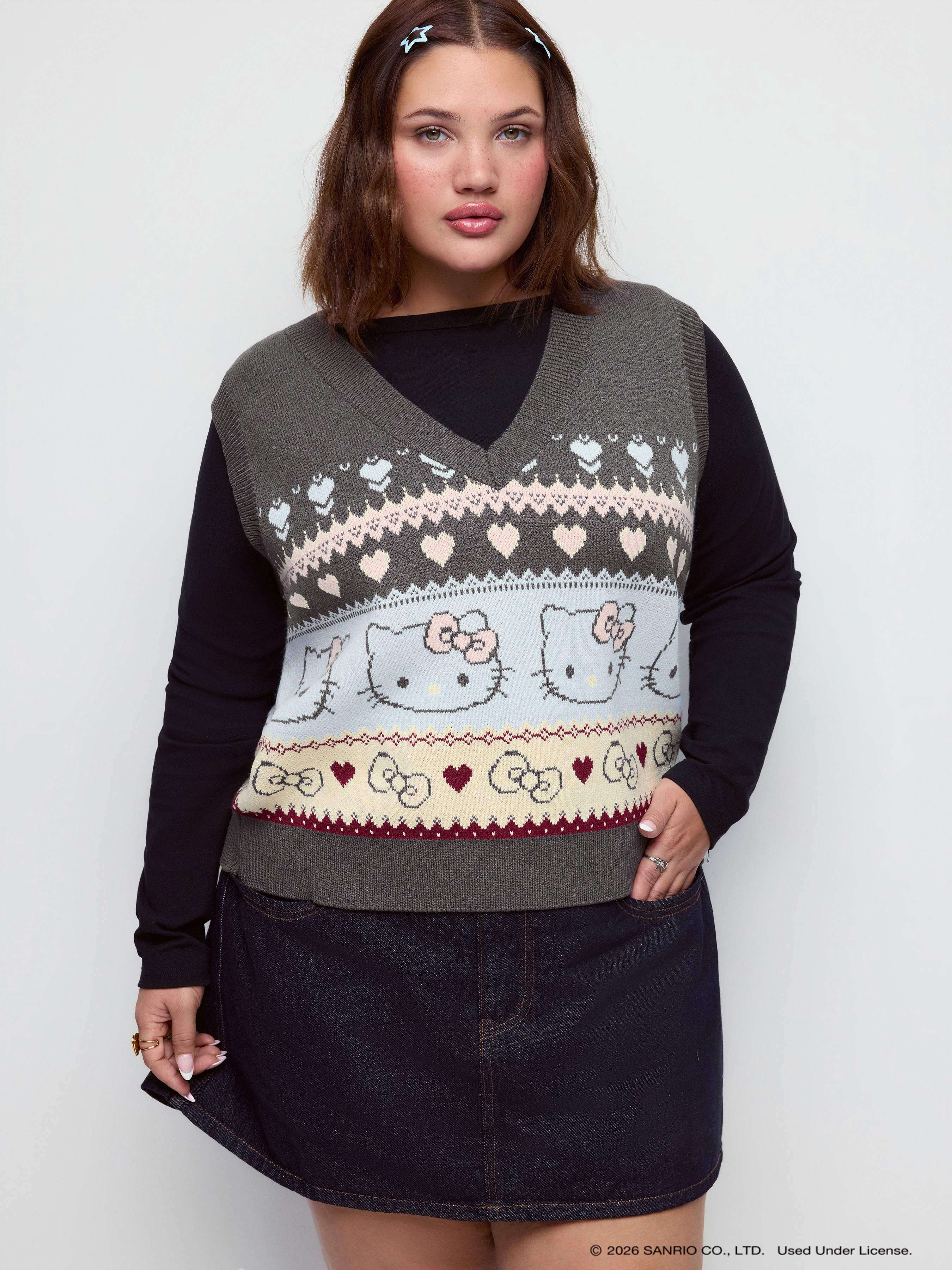 Warm Hearts Knit Fair Isle V-Neck Vest Curve & Plus