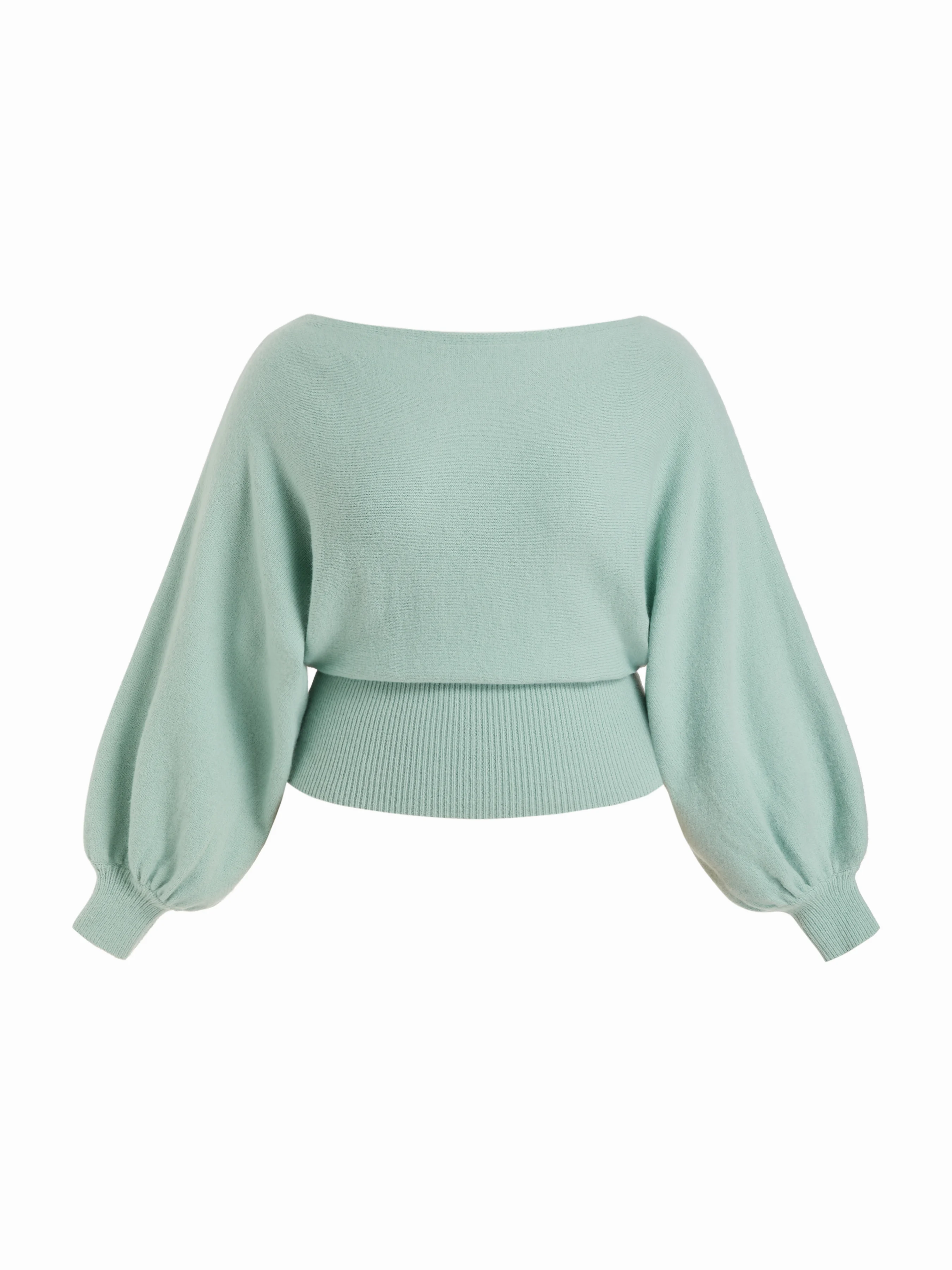 Knit Boat Neck Lantern Sleeve Lace Panel Oversized Sweater Curve & Plus