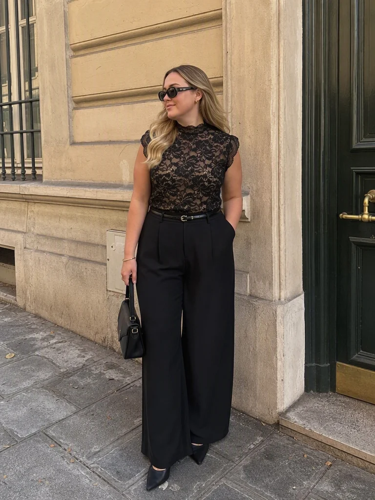 Woven Mandarin Collar Lace Jumpsuits Curve & Plus