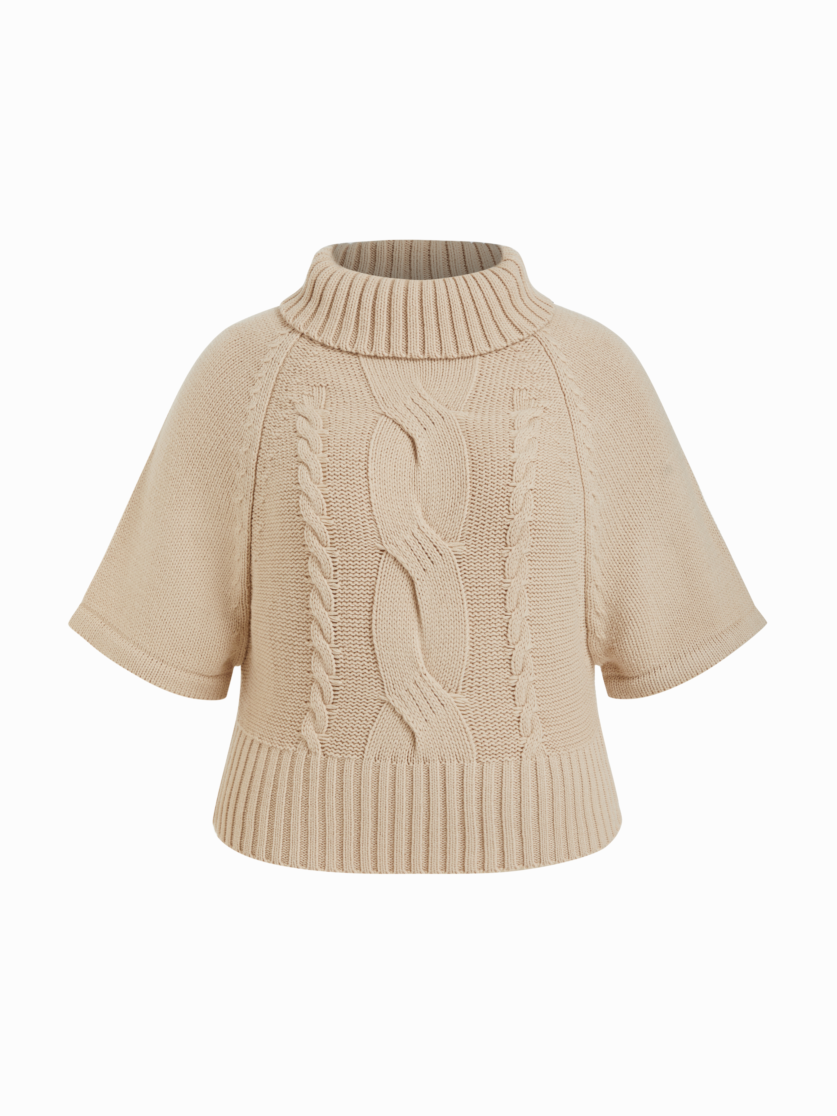 Cable Knit Wool-blend Turtleneck Mid-length Sleeve Top Curve & Plus