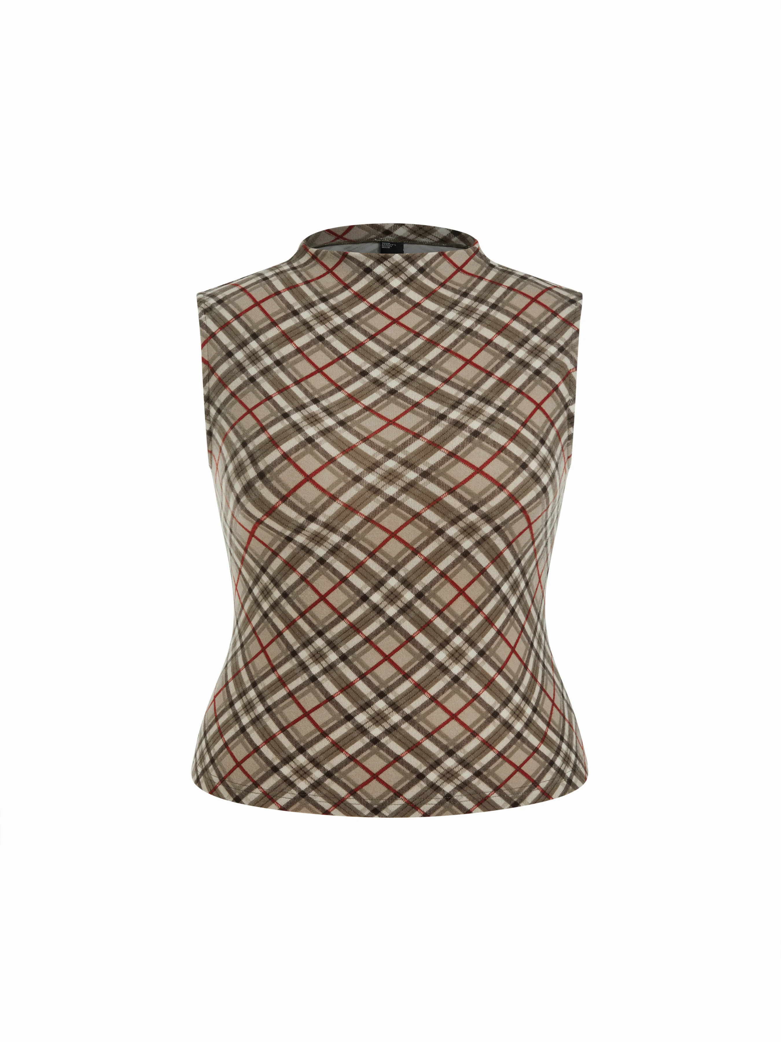 High Stretch Plaid High Neck Tank Top Curve & Plus