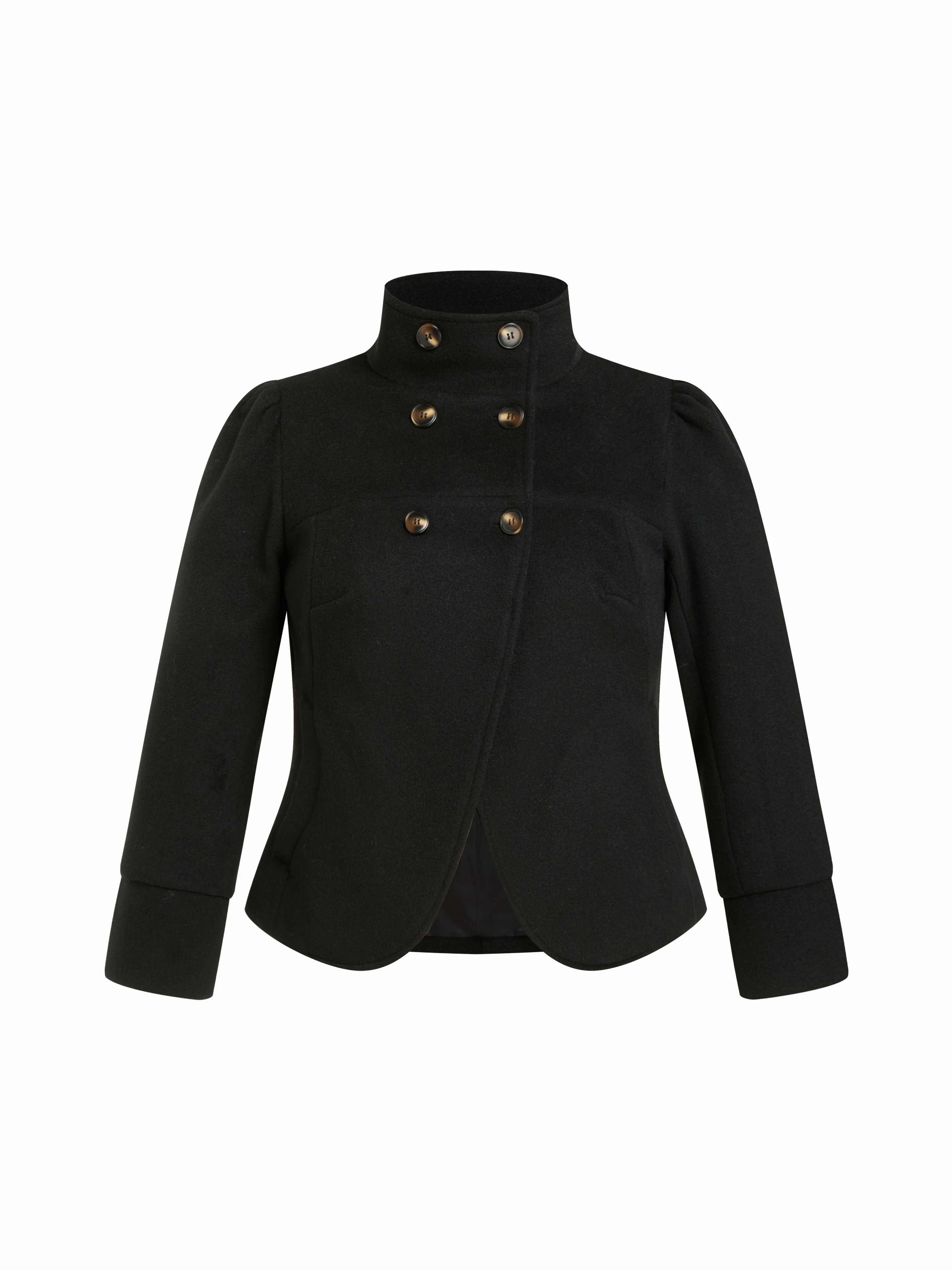 Wool-look Stand Collar Double Breasted Jacket Curve & Plus