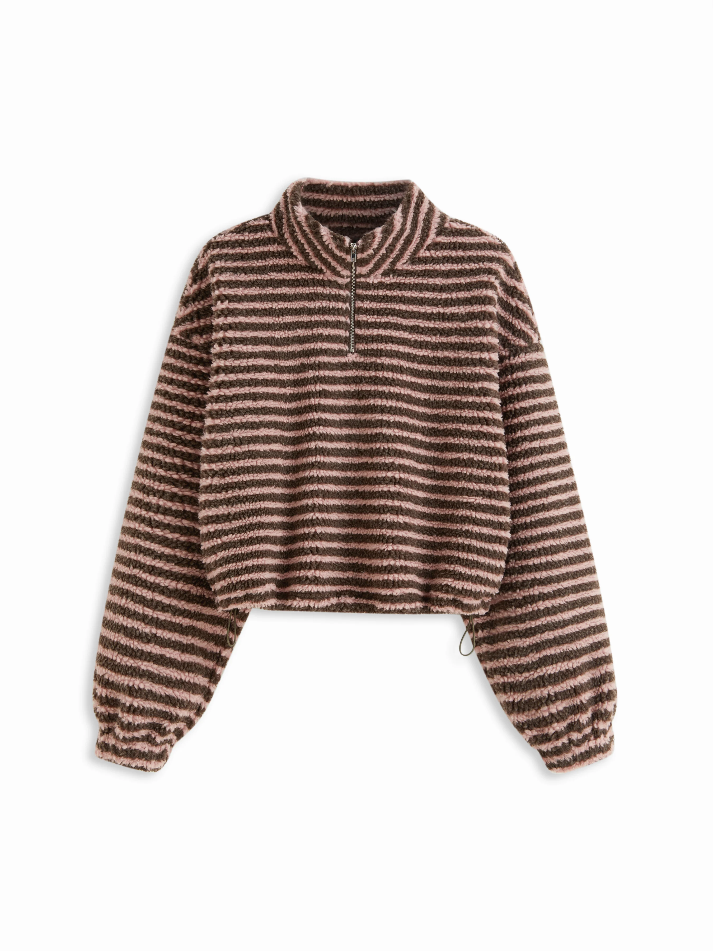 Fleece High Neck Solid Drawstring Zipper Sweatshirt