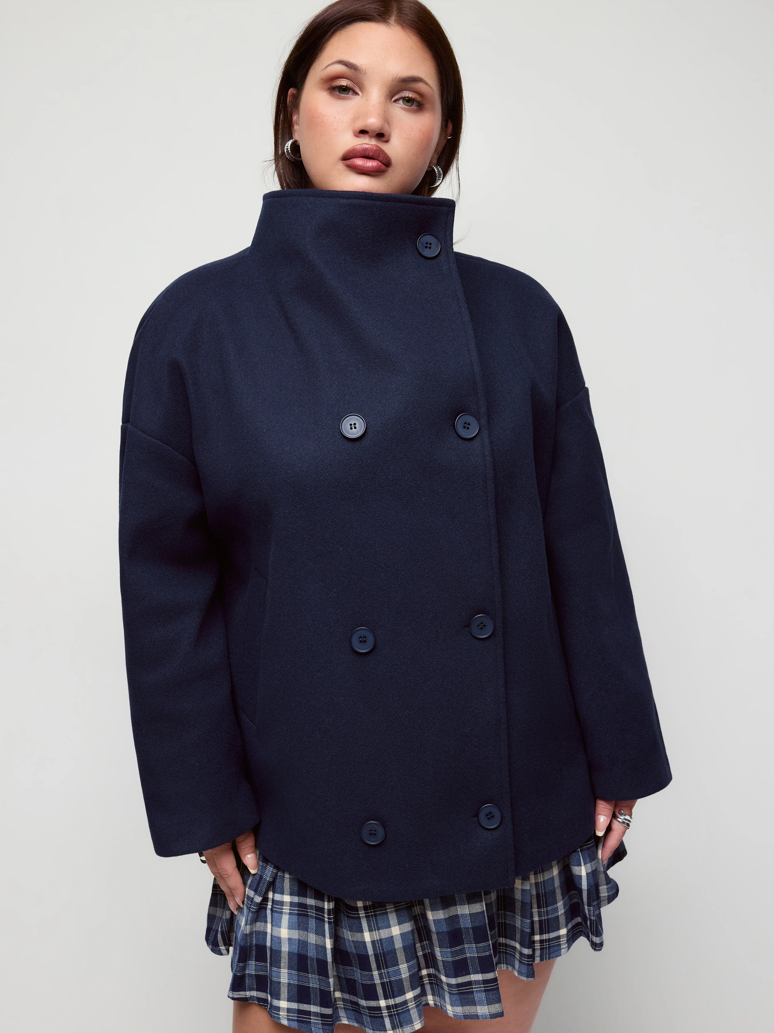 Wool-look High Neck Double Breasted Oversized Jacket Curve & Plus