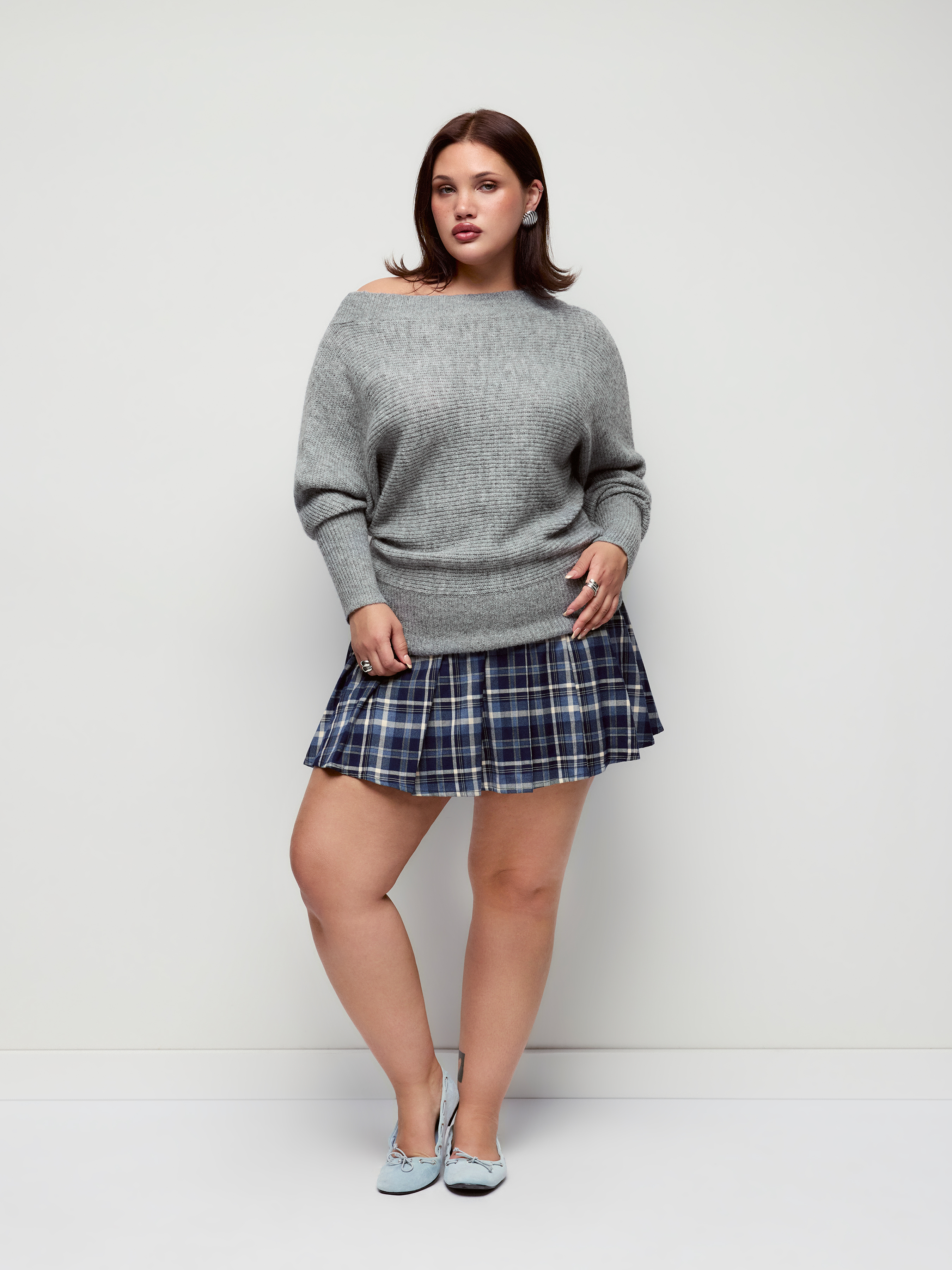 Knit Wool-blend Asymmetrical Neck Batwing Sleeve Oversized Sweater Curve & Plus