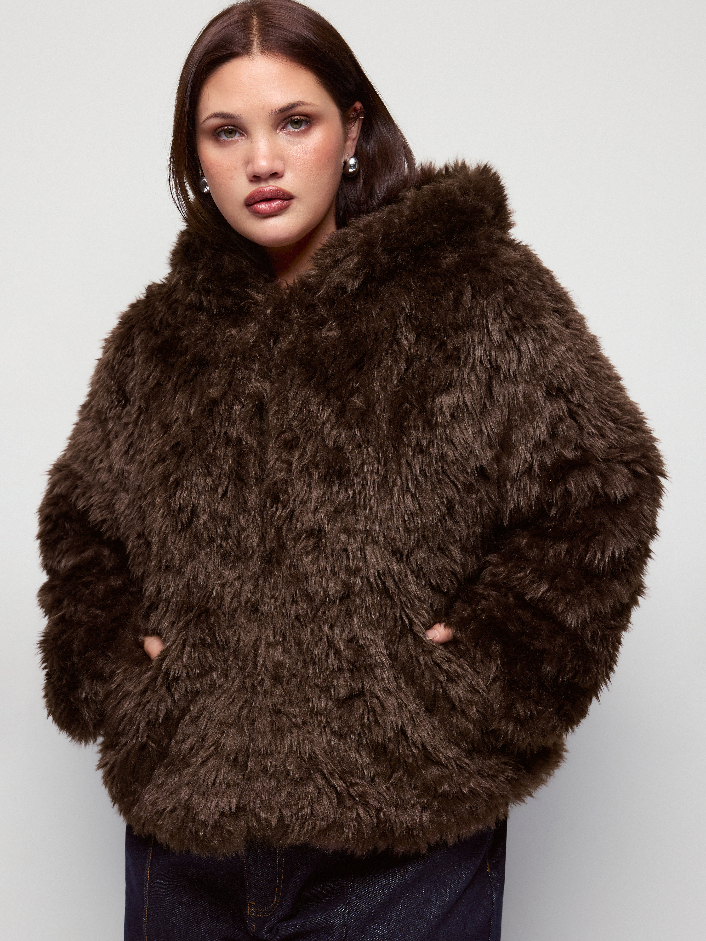 Hooded Faux Fur Oversized Jacket Curve & Plus
