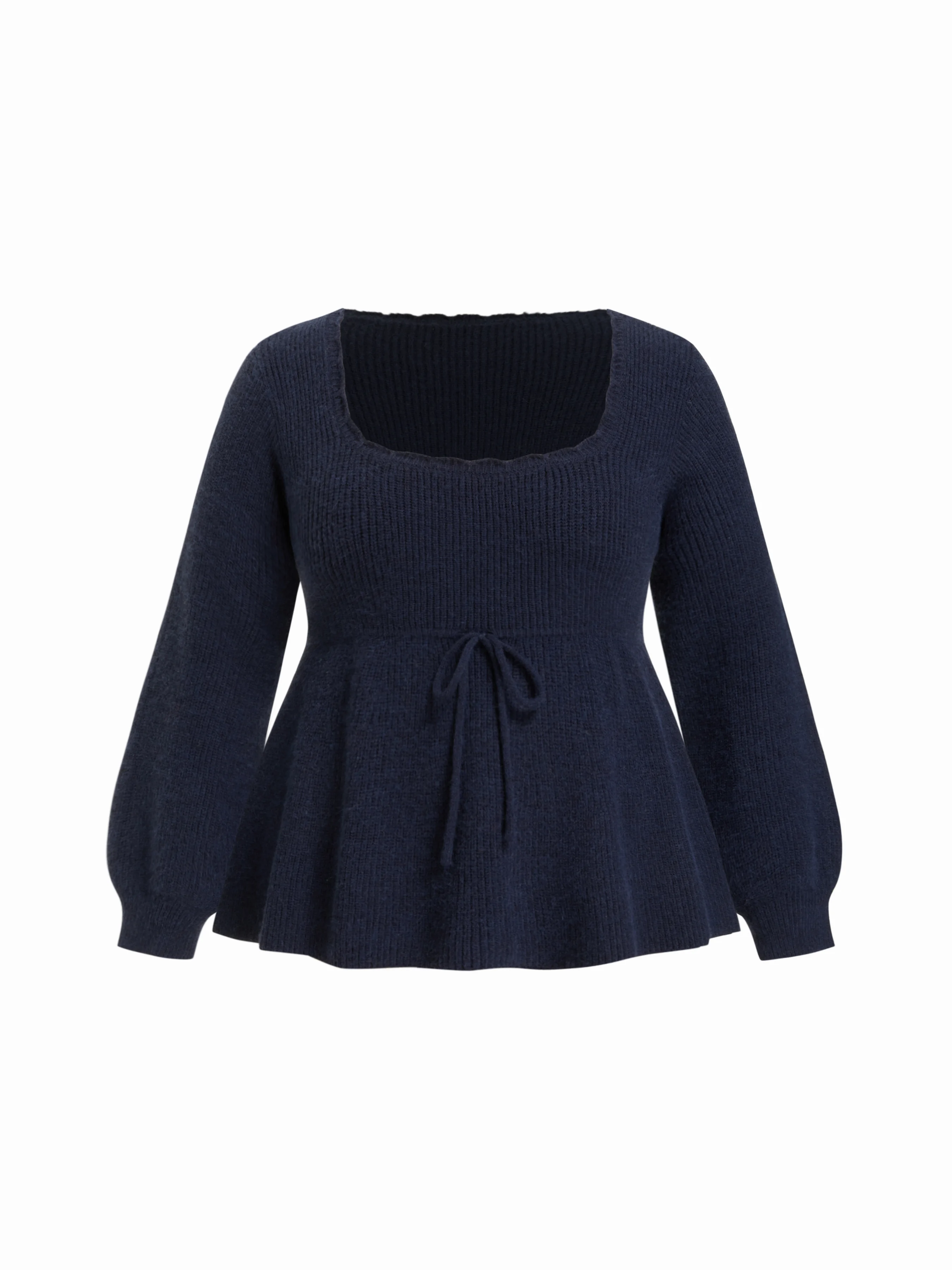 Knit Fabric Square Neck None Knitted Long Sleeve Tops Curve & Plus