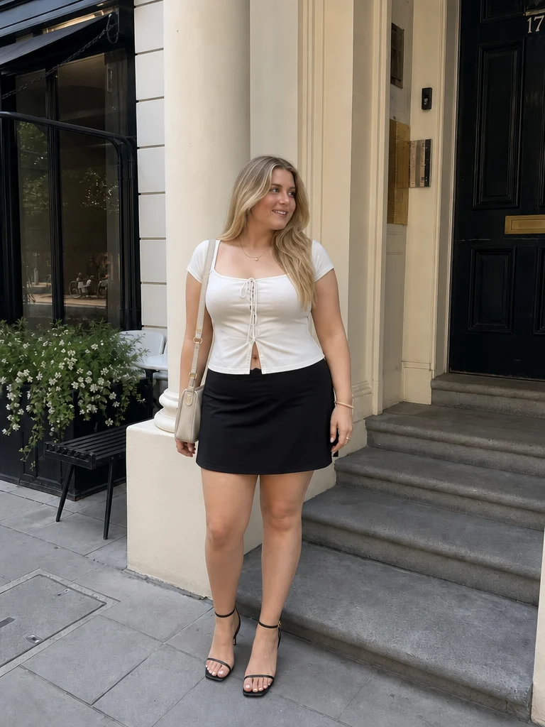 Knit Fabric Mid Rise None Lace Mini Skirt Curve & Plus